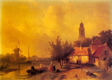 Un paisaje fluvial con figuras Charles Leickert Pinturas al óleo